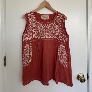 Embroidered Floral Sleeveless Blouse in Terra Cotta